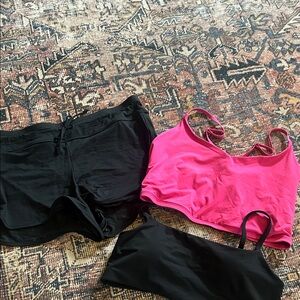 Athleta Black and Pink Sports Bra Set
